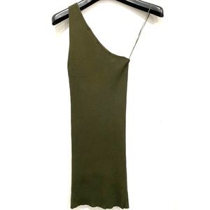 ZARA One Shoulder Olive Knit Bodycon Dress